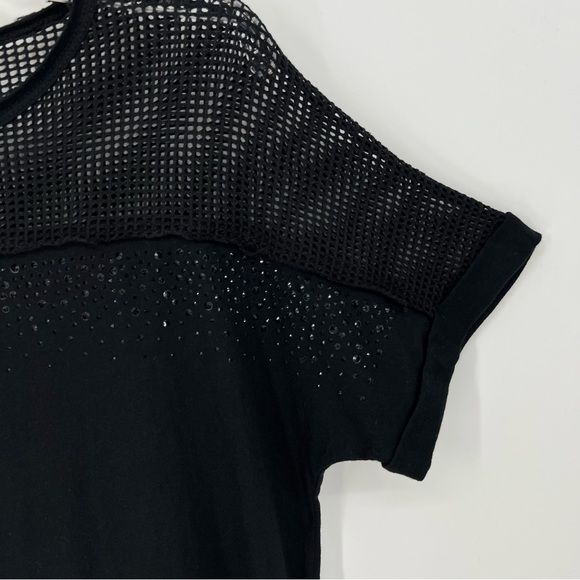 Vocal Top Women’s Black Mesh And Rhinestone Accented T-Shirt Short Sleeve NWOT - Picture 4 of 8